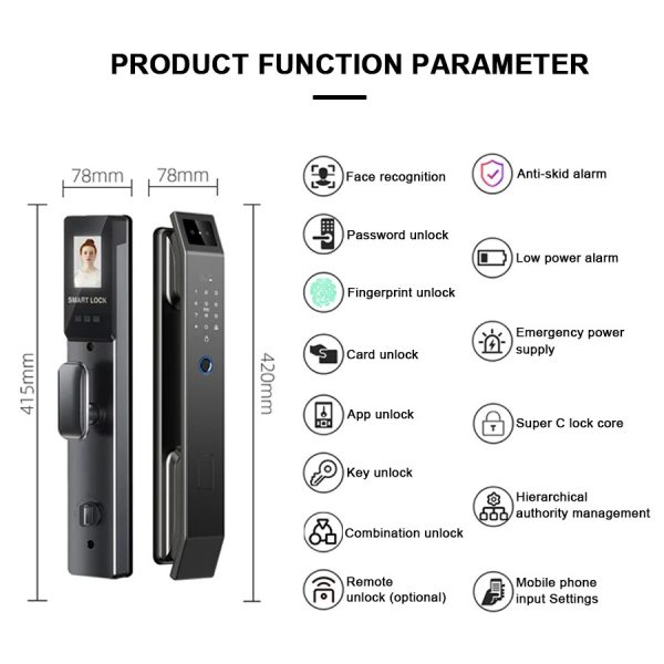 Tuya 3D Face Real-time Intercom Smart Door Lock - Image 2