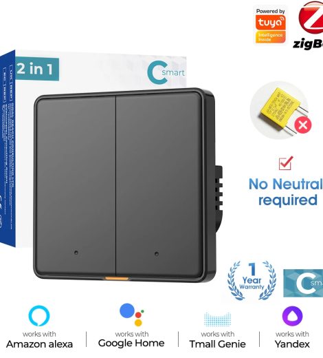 Zigbee No Neutral Switch 2gang black (mechanical) Csmart